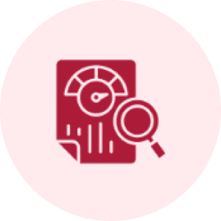 Speedometer and magnifying glass icon